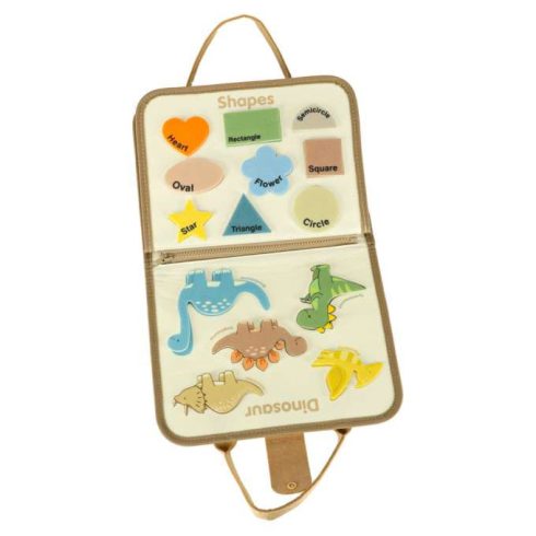 Montessori szenzoros manipulációs tábla bőrönd dinoszauruszok
