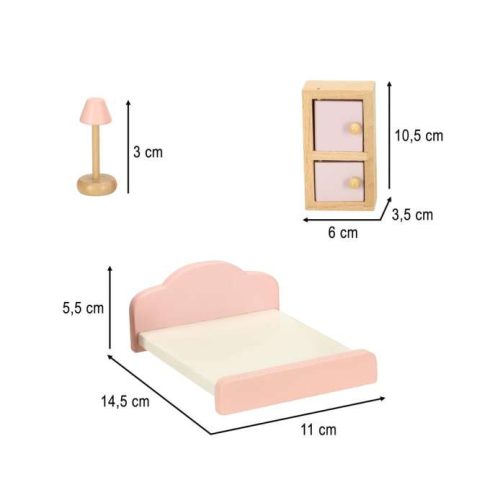 Babaház bútor nappali hálószoba fürdőszoba konyha fa rózsaszín