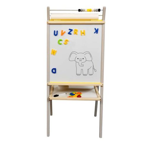 Mágneses Rajztábla Kétoldalas Kréta, Szárazon Törölhető Tábla Pulttal És Polccal, Szürke Hamuszürke 45 X 40 X 100 Cm