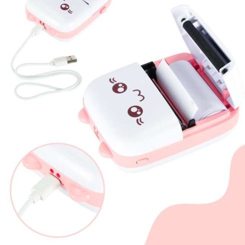 Mini Hőnyomtató Címkefotókhoz + Usb Kábel, Rózsaszín Macska