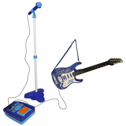 Elektromos rockgitár erősítővel és mikrofonnal gyerekeknek, kék