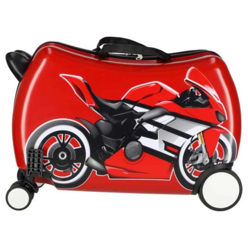Gyermek utazóbőrönd kerekeken, kézipoggyász motorkerékpárhoz