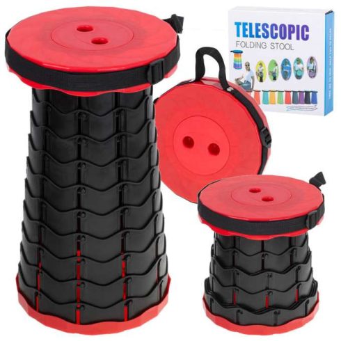 Összecsukható szék, teleszkópos, hordozható, piros, 200 kg