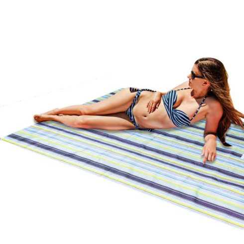 Strandszőnyeg, vízálló pikniktakaró, összecsukható strandtáska XXL 200x200cm, kék