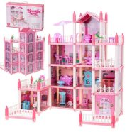   Babaház Villa Rózsaszín Barkácsolás 4 Szintes Bútor 61cm