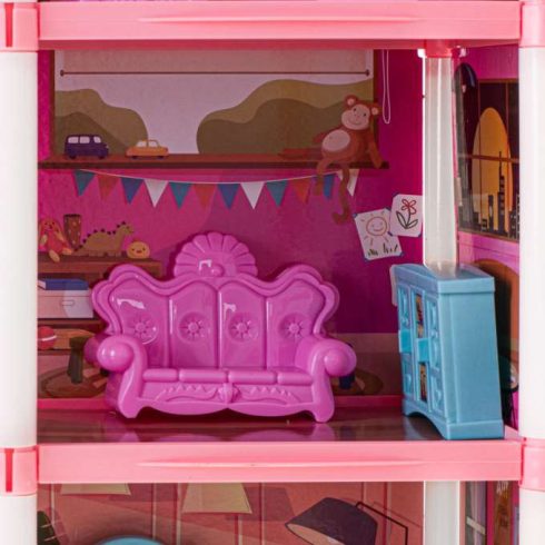 Babaház Villa Rózsaszín Barkácsolás 4 Szintes Bútor 61cm