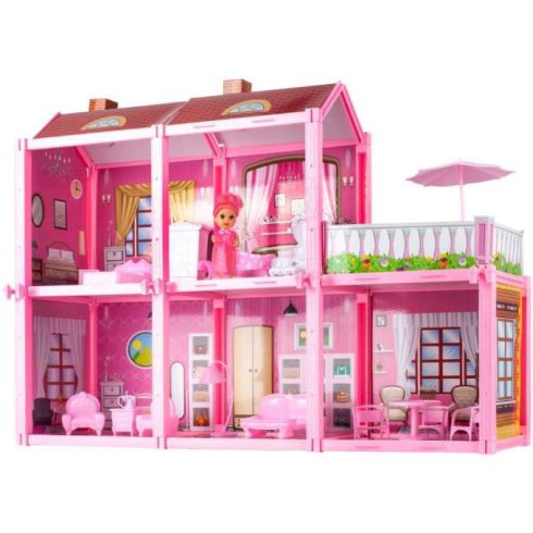 Dollhouse Villa Bababútor Szett Rózsaszín 44cm