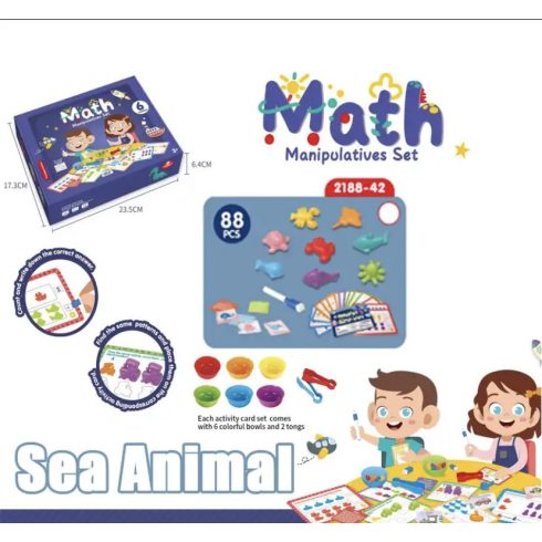 Tengeri Állatok Montessori Matematikai Számolni Feladatkártyával Oktatási Játék 88darabos