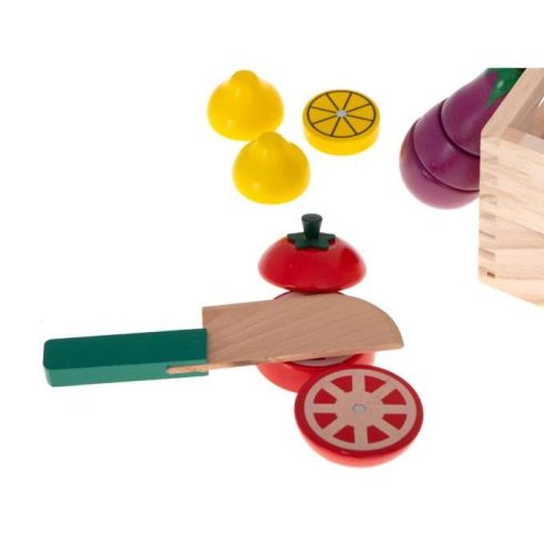 Mágneses Vágáshoz Fából Készült Zöldségek Dobozban + Kiegészítők