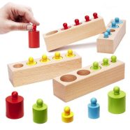   Színes Montessori Fahengersúlyok 4db (Zöld, Sárga, Piros, Kék)