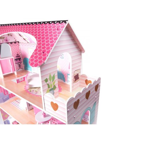 Fa Mdf Babaház + 70cm Rózsaszín Led Bútor