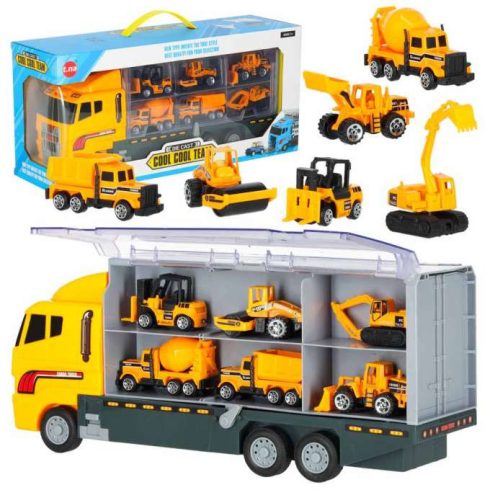 Szállító Teherautó Tir Kilövő + Fém Autók Építőipari Gépek