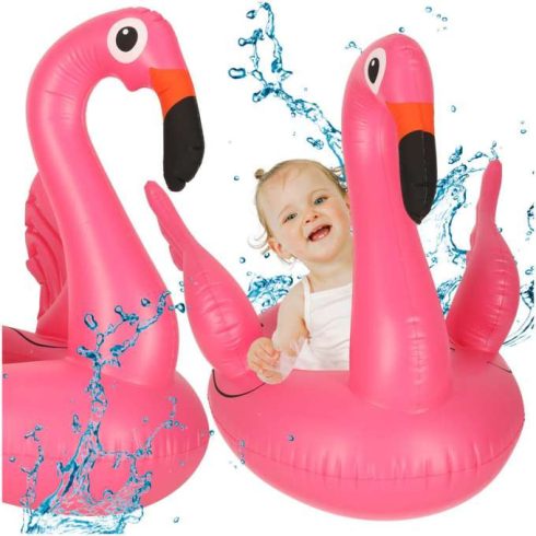 Felfújható bébi úszógumi, gyereküléssel, flamingó mintás, max. 15 kg, 1-3 éves korig