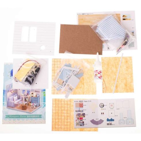 Babaház Fa Nappali Modell Összeállítás Led Diy 3016