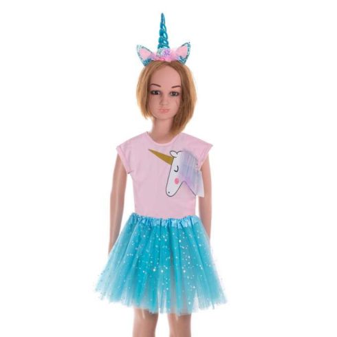 Lány Jelmez Farsangi Jelmez Unicorn Fejpánt + Szoknya Kék 3-6 Év